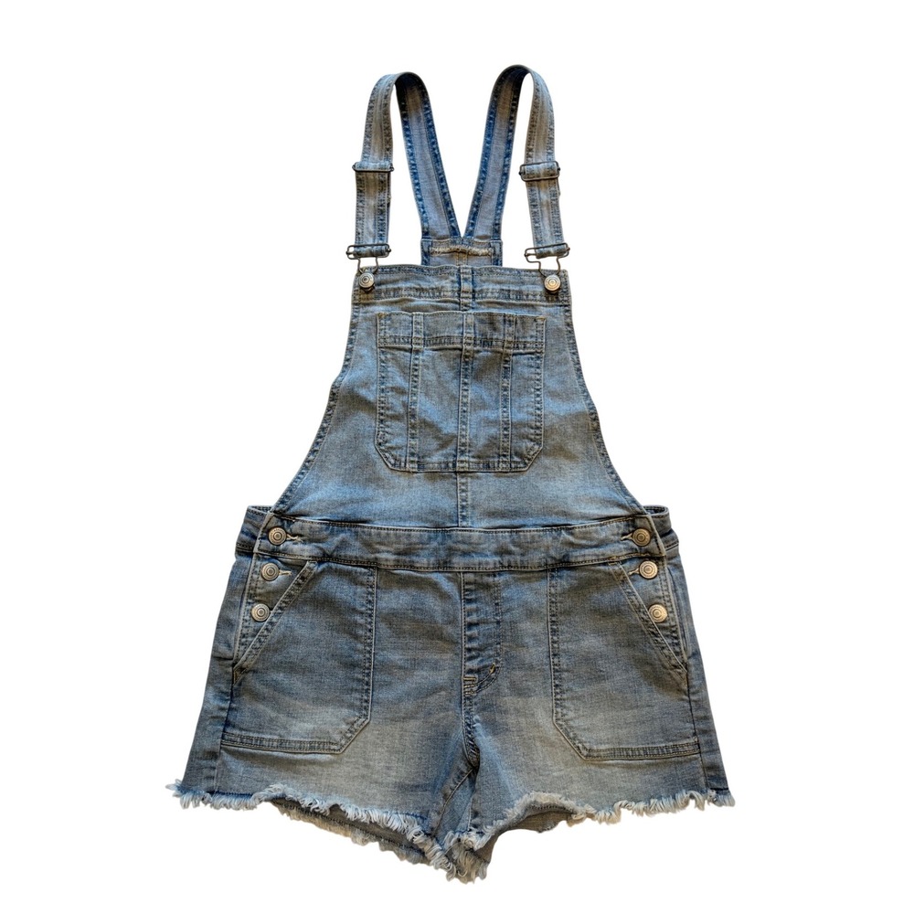 Aeropostale Light Wash Denim Raw Hem Jean Shortalls Overalls Size S